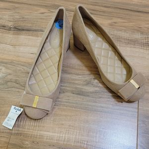 KORS Michael Kors Tan Suede Block Heel Pumps with Bow NWT